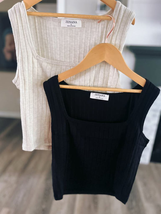 RTS: Zenana Ribbed Square neck Soft Crop Tank