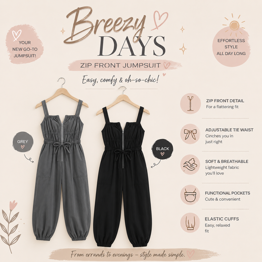 PREORDER: Breezy Days Zip Front Jumpsuit 5.26.26