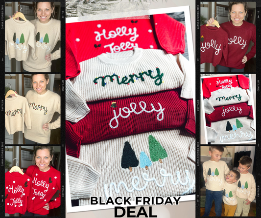 black friday pink saturday RTS: Adult and Kid Rope Embroidered Holiday Sweaters