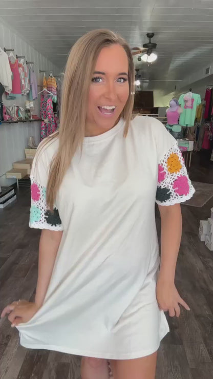 RTS: The Nina Crochet Sleeve Neutral T-Shirt Dress-