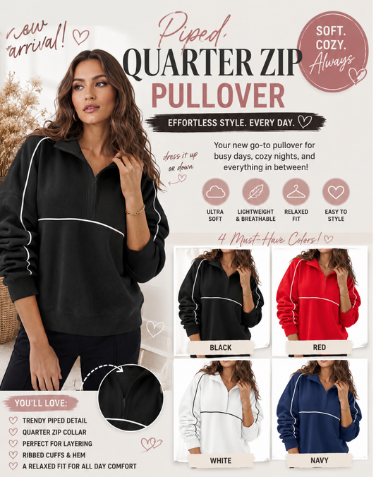 PREORDER: Piped Quarter Zip Pullover  7.27.26 osym
