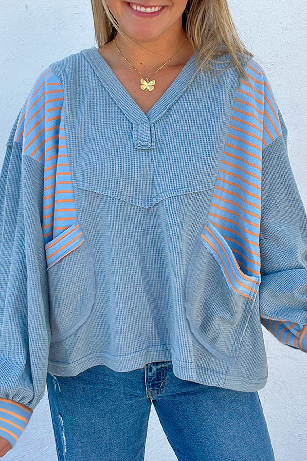 rts: blue striped slouchy longsleeve