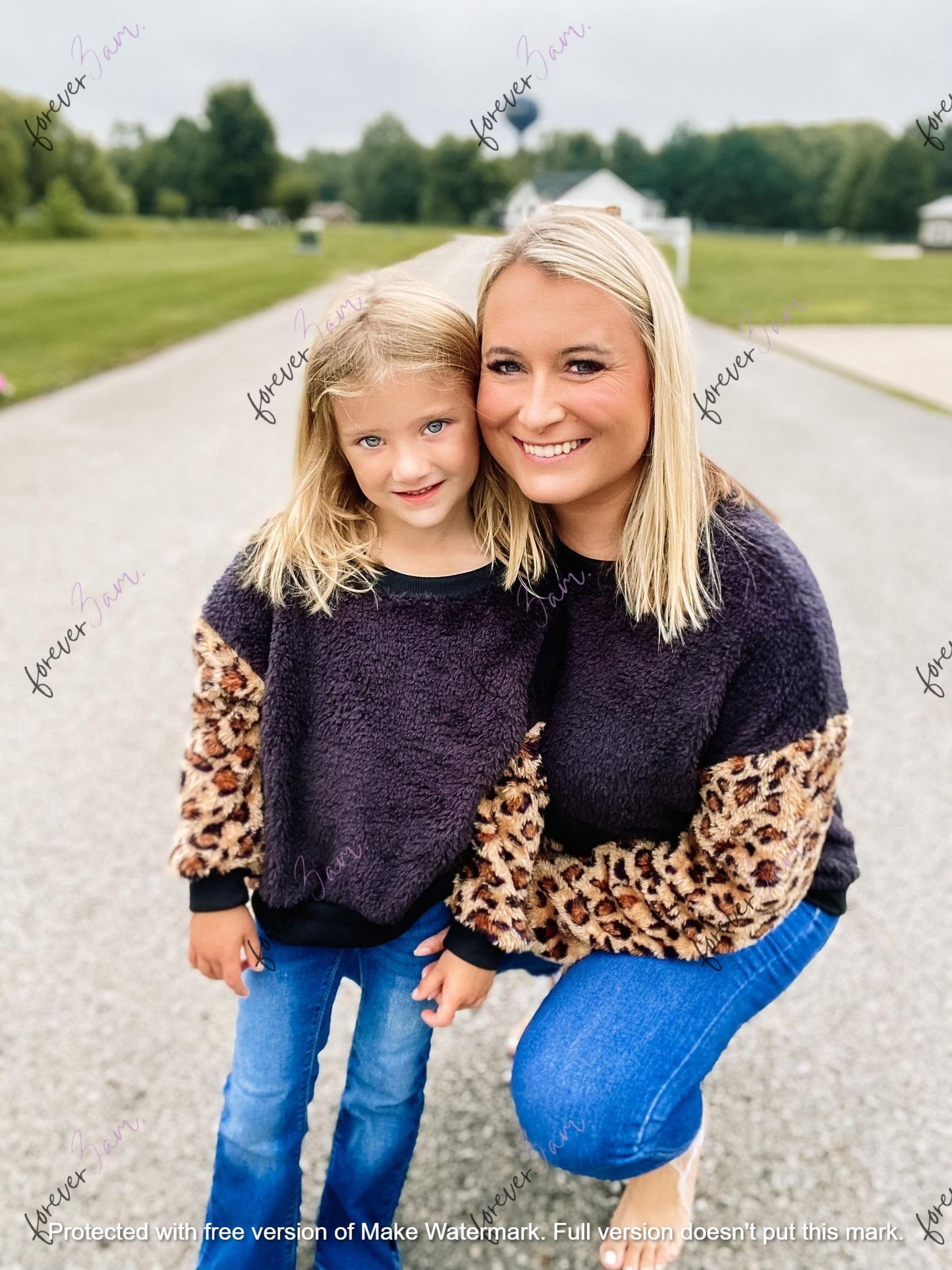 RTS: FUZZY LEOPARD SLEEVE MAMA AND ME SWEATER-