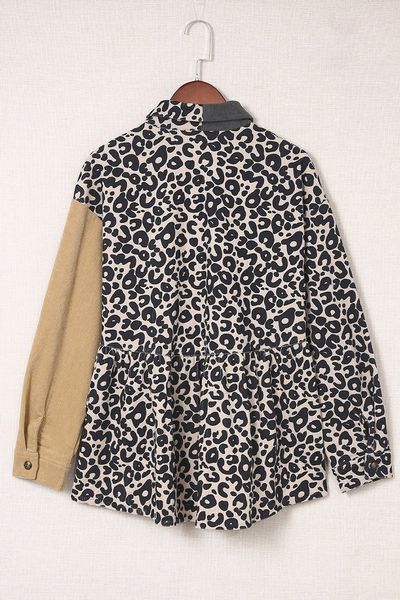 RTS: Half Leopard Baby Doll Corded Shacket-