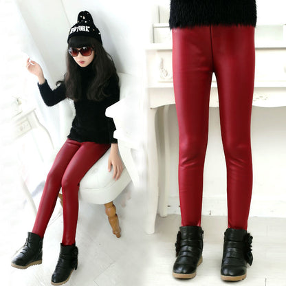 RTS: Girls Fleece lined faux leather leggings-