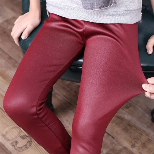 RTS: Girls Fleece lined faux leather leggings-