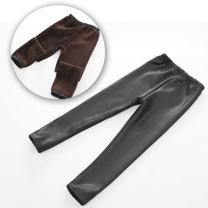 RTS: Girls Fleece lined faux leather leggings-