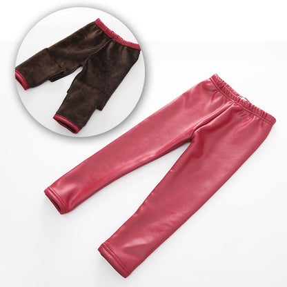 RTS: Girls Fleece lined faux leather leggings-