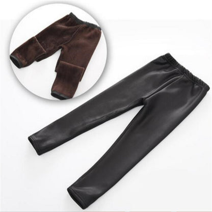 RTS: Girls Fleece lined faux leather leggings-