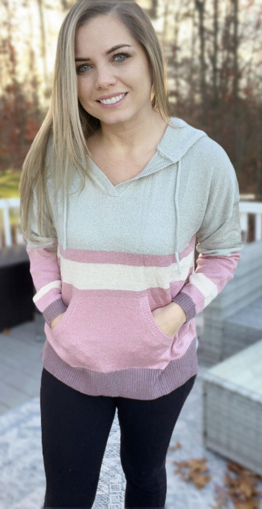 RTS Pink and Gray Color block Hoodie-