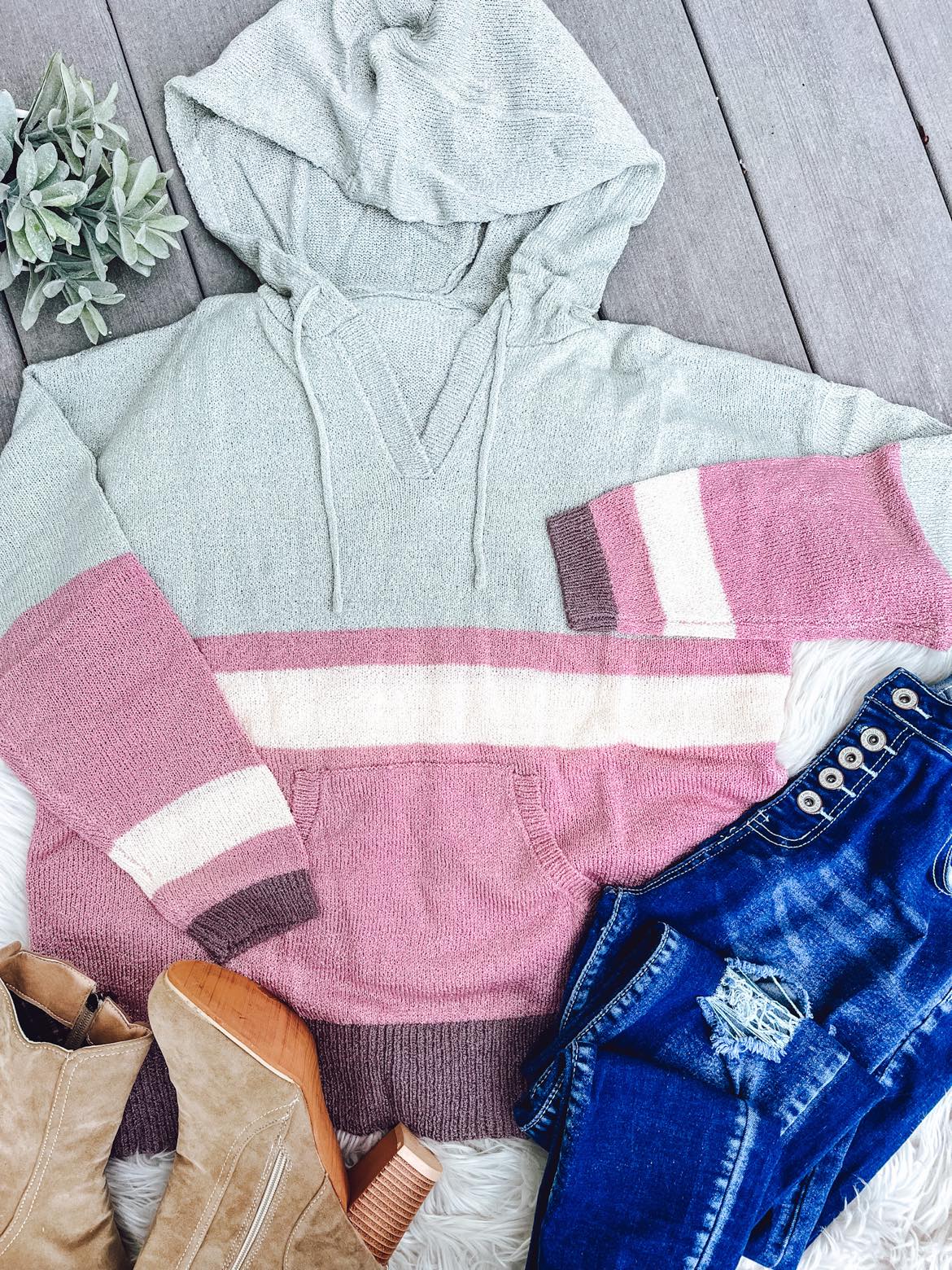 RTS Pink and Gray Color block Hoodie-