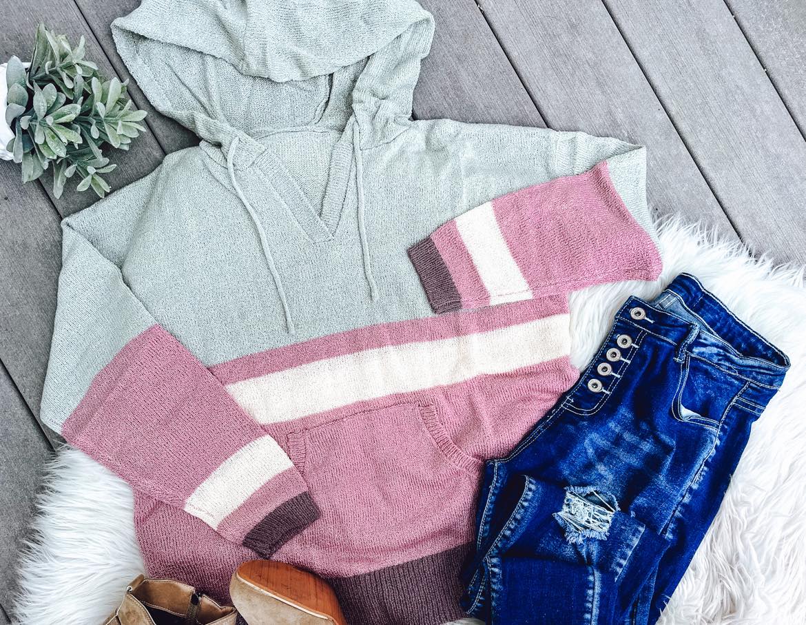 RTS Pink and Gray Color block Hoodie-