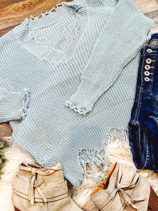 RTS: Shark bite V-neck Slouchy Sweater-