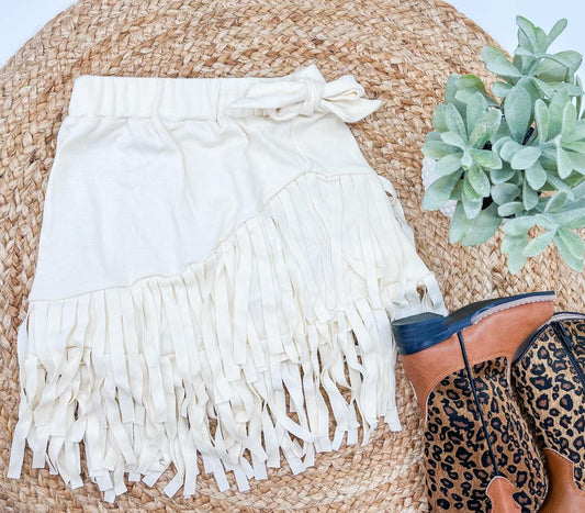 RTS: White Fringe Skirt-