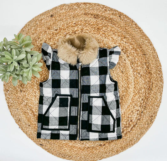 RTS: Buffalo Plaid Ruffle Sleeve Vest-