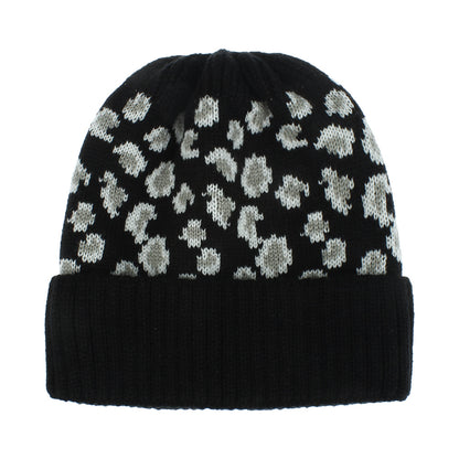 RTS: LEOPARD KNIT BEANIE HATS- MESSY BUN/PONY STYLE-