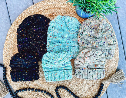 RTS CONFETTI KNIT MOMMY AND ME BEANIES-