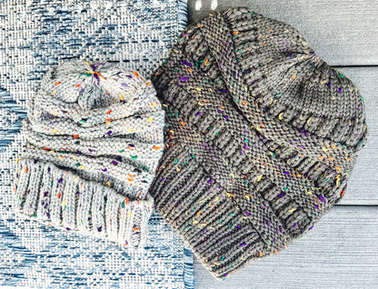 RTS CONFETTI KNIT MOMMY AND ME BEANIES-