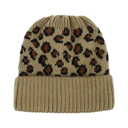 RTS: LEOPARD KNIT BEANIE HATS- MESSY BUN/PONY STYLE-